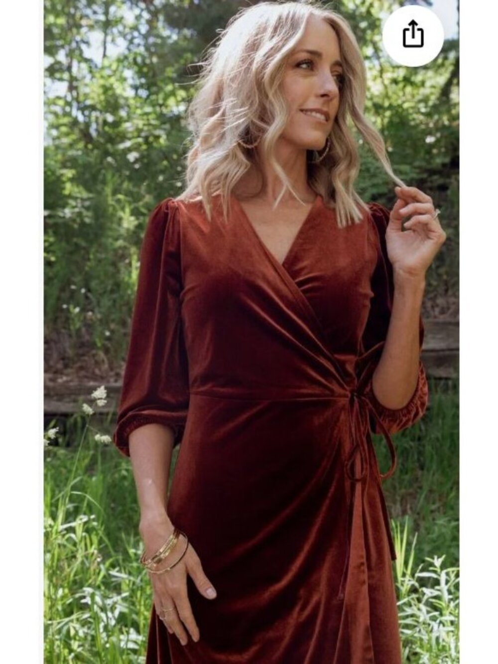 Baltic Born Beckinsale Midi Velvet Wrap Dress Cinnamon Rust Orange Medium Party - Picture 3 of 16